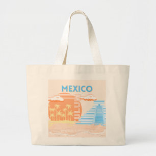 Grand Tote Bag Tulum, Mexique, Art Voyage, Plage d'été