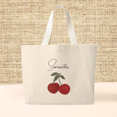 Grand Tote Bag Two Red Cherries Illustration | Cute Fruit Art 