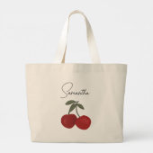 Grand Tote Bag Two Red Cherries Illustration | Cute Fruit Art  (Dos)