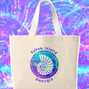 Grand Tote Bag Tybee Island Géorgie Coquillage océanique coloré
