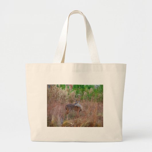 Grand Tote Bag Un cerf dans l'herbe haute (Devant)