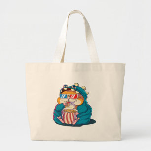 Grand Tote Bag Un hamster drôle portant des lunettes mange du pop