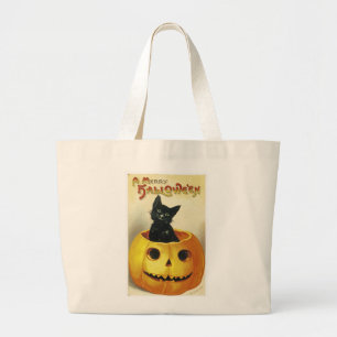 Grand Tote Bag Un joyeux chaton de Haloween