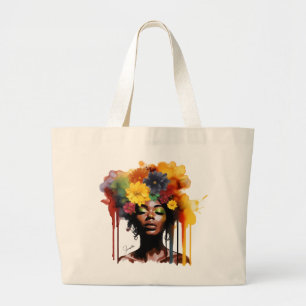 Grand Tote Bag Une femme afro-américaine avec les cheveux d'afro-