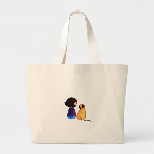 Grand Tote Bag Une fille et son carlin (brune) (Devant)