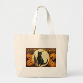 Grand Tote Bag Une joyeuse carte de chat Halloween