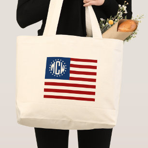 Grand Tote Bag USA Flag Circle Monogram W Stars #2
