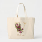 Grand Tote Bag V Lettre or Monogramme Marsala Flore blanche (Devant)