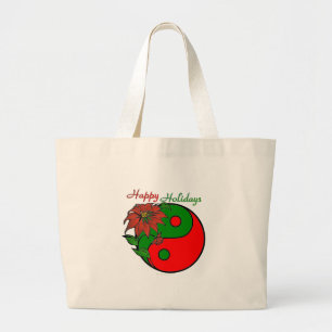 Grand Tote Bag Vacances Yin Yang Poinsettia Rouge Vert