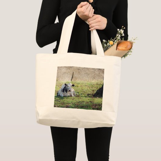 Grand Tote Bag Vache laitière reposante (Devant (produit))