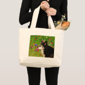 Grand Tote Bag Valentine Frontière Collie avec de belles fleurs (Devant (produit))