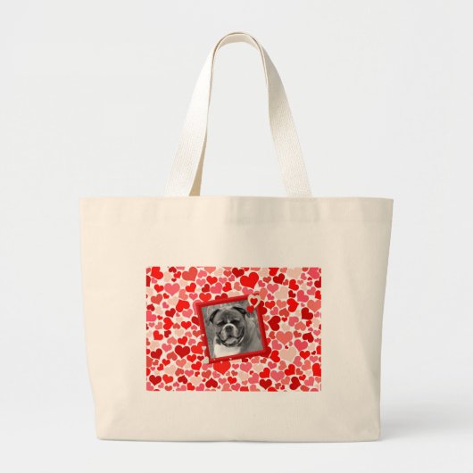 Grand Tote Bag Valentines Boxer Chien Coeurs (Devant)