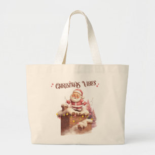 Grand Tote Bag Vibes de Noël rose Père Noël