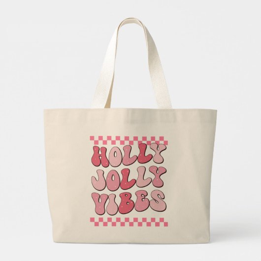 Grand Tote Bag Vibes Holly Jolly, Manche longue rétro de Noël (Dos)
