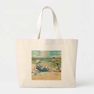 Grand Tote Bag Victorian Beach Swimming Girl