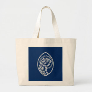 Grand Tote Bag Vierge Marie, dentelle blanche, bleu marine