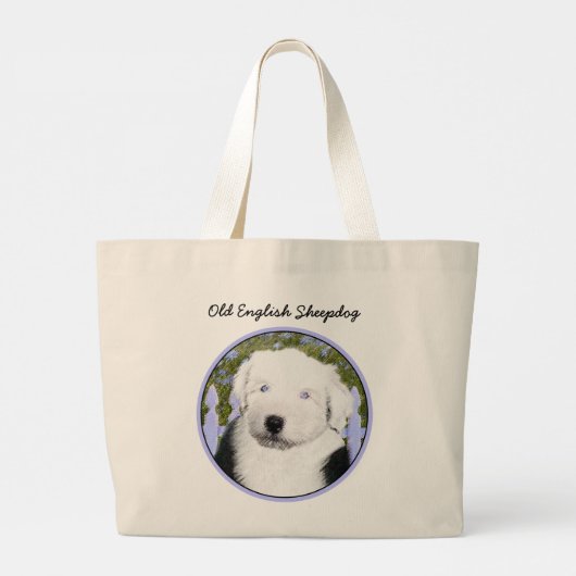 Grand Tote Bag Vieux anglais Sheepdog Puppy Peinture - Chien Art (Dos)