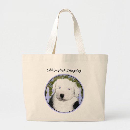 Grand Tote Bag Vieux anglais Sheepdog Puppy Peinture - Chien Art (Devant)
