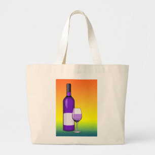 Grand Tote Bag vin comique demi-ton verre et bouteille