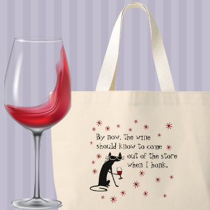 Grand Tote Bag Vin doit connaître Citation drôle avec chat noir