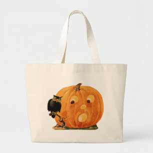 Grand Tote Bag Vintage Jack-o'-lantern & Owl Fourre-tout