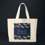Grand Tote Bag Vintage Japanese Cranes Wedding Party Monogrammed<br><div class="desc">Create monogrammed personalized welcome gifts or thank you gifts for your wedding guest or wedding party. Lovely and elegant pattern of Japanese Cranes. Perfect welcome gift for your guests as they arrive at their hotel or as a party favor.</div>