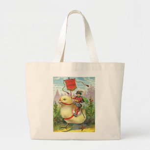 Grand Tote Bag Vintage Pâques équitation un bébé poussin géant, Z