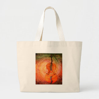 Grand Tote Bag Violoncelle surréaliste avec les notes musicales