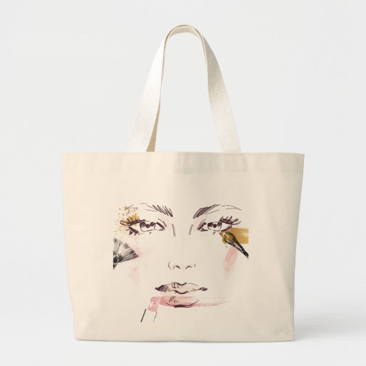 Grand Tote Bag Visage de maquillage d'aquarelle (Devant)
