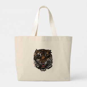 Grand Tote Bag Visage de Tigre Féroce Art Bold Prédateur de la Ju