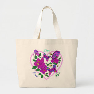 Grand Tote Bag Vivre Amour Coeurs de vie Papillons et abeilles In
