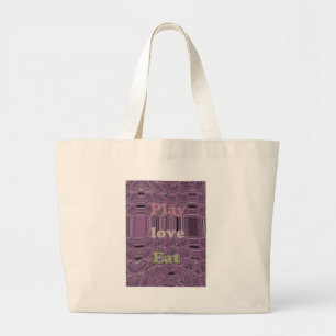 Grand Tote Bag Vivre au maximum : Manger, Amour, Jouer Design