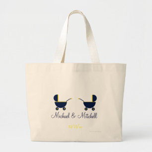 Grand Tote Bag "Voitures d'enfant bleues jumelles" - avec les
