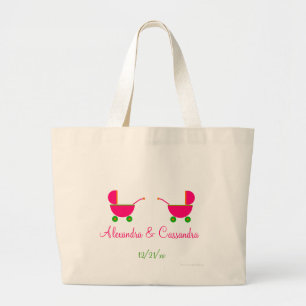 Grand Tote Bag "Voitures d'enfant roses jumelles" - avec les noms