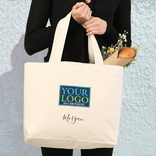 Grand Tote Bag Votre logo/Art/Photo, Nom du script noir