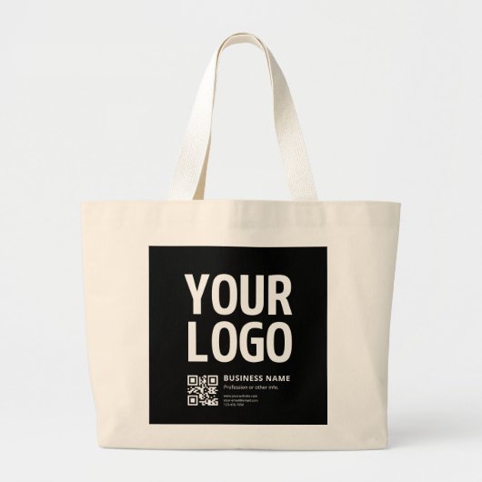 Grand Tote Bag Votre logo avec QR code et texte modifiables (Devant)