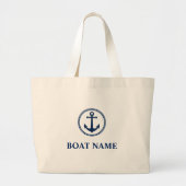 Grand Tote Bag Votre nom de bateau Blue Sea Ancre (Devant)