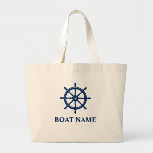 Grand Tote Bag Votre nom de bateau Blue Ships Wheel Helm Grocery