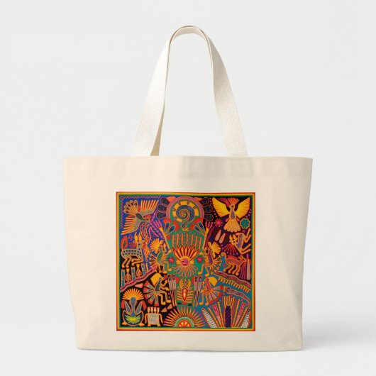 Grand Tote Bag Voyage tribal maya mexicain de Boho d'art d'Oaxaca (Devant)