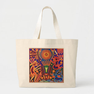 Grand Tote Bag Voyage tribal maya mexicain de Boho d'art d'Oaxaca