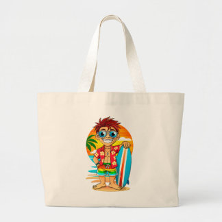 Grand Tote Bag Vrolijke Surfer strand tas - Zomerse illustratie 