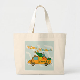 Grand Tote Bag Vue latérale du camion père Noël Joyeux Noël