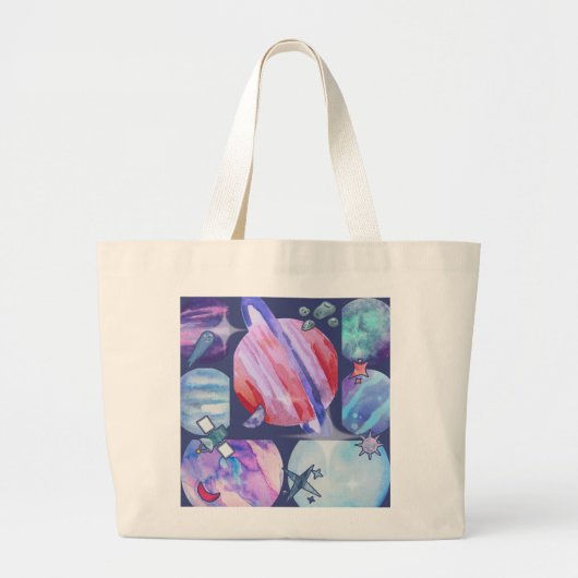 Grand Tote Bag Watercolor Space Planets (Devant)