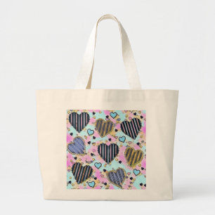 Grand Tote Bag Whimsical coeurs mignons dessin coloré