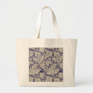 Grand Tote Bag William Morris Motif Giroflée Bleu Antique
