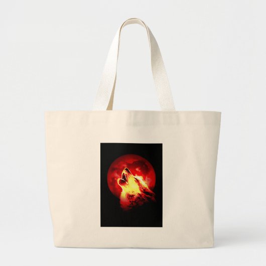 Grand Tote Bag Wolf Howling à Red Night (Devant)
