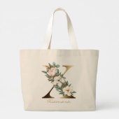 Grand Tote Bag X Lettre or Monogramme blanc Blush Orange Floral (Dos)
