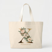 Grand Tote Bag X Lettre or Monogramme blanc Blush Orange Floral (Devant)