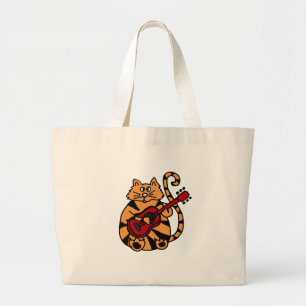 Grand Tote Bag XX chat jouant la conception de guitare