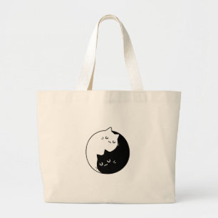 Grand Tote Bag yin noir et blanc et le chat yang design d'amour